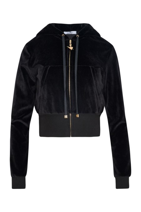 CROPPED HOODED VELOUR JACKET-23833008-110