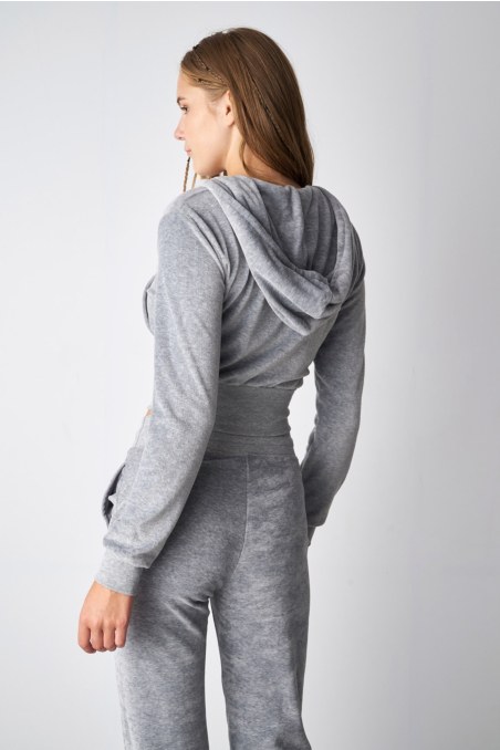 CROPPED HOODED VELOUR JACKET-23833008-211