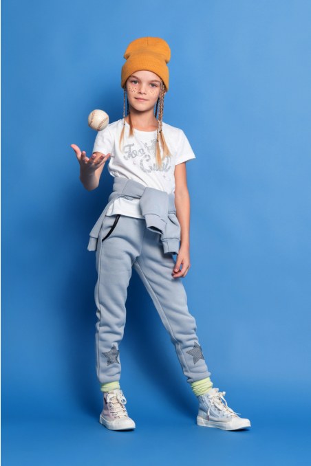 STRASS EMBELLISHED CUFFED COTTON PANTS FOR GIRLS-24631052-200