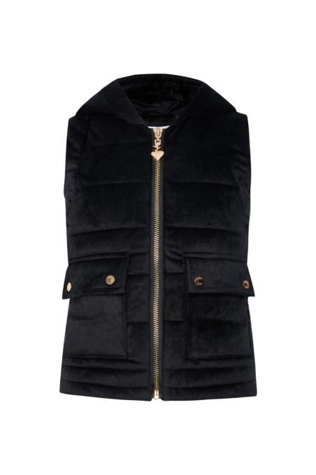 QUILTED VELOUR HOODED PUFFER GILET FOR GIRLS-24633061-110