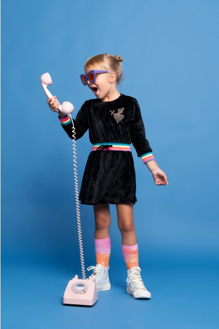 MONOCHROME SUPER SOFT VELOUR MINI DRESS FOR GIRLS-24634025-110
