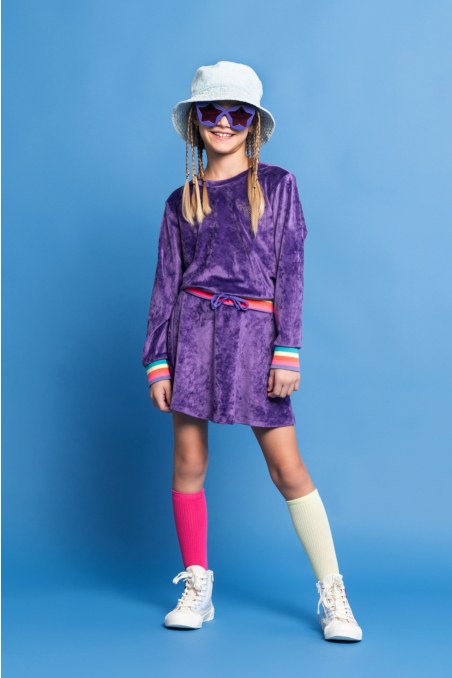 MONOCHROME SUPER SOFT VELOUR MINI DRESS FOR GIRLS-24634025-812