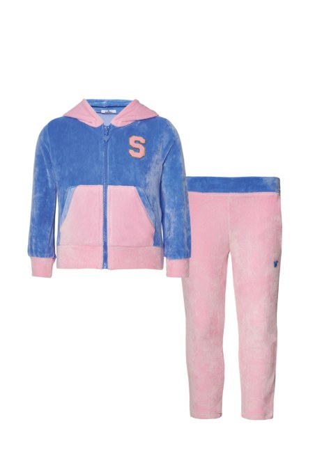 TWO-TONE STYLED SUPER SOFT VELOUR TRACKSUIT SET FOR GIRLS-24638030-432