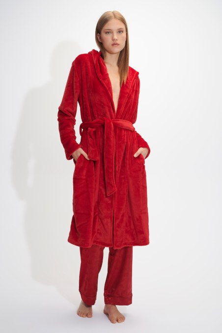 MONOCHROME FLEECE NIGHT ROBE IN LONG LENGTH-24738011-632