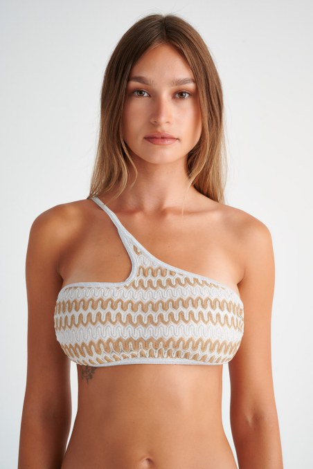 ONE SHOULDER SWIMWEAR CROCHET BIKINI TOP-24801280-203