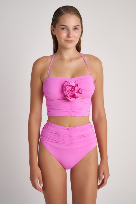 STRAPLESS BIKINI CROPPED TOP WITH FLORAL CORSAGE DETAIL-24801535-800
