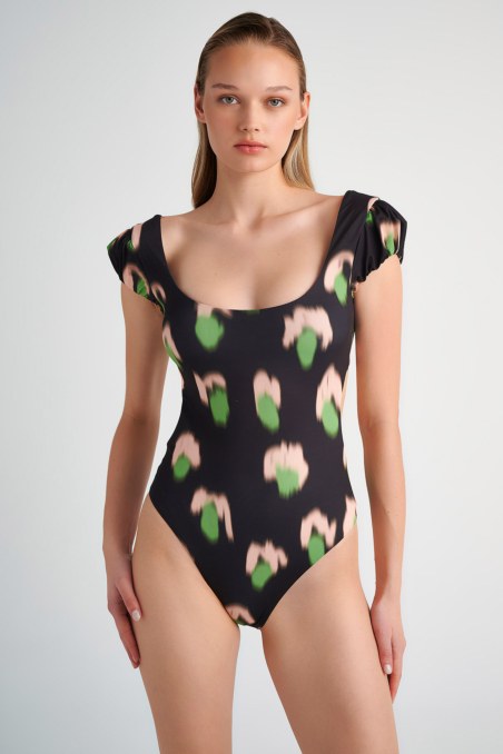 SHORT-SLEEVED MULTICOLOR PRINTED ONEPIECE SWIMSUIT-24804390-110