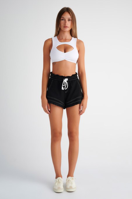 CONTRASTING STITCH COTTON SHORTS-24810125-110