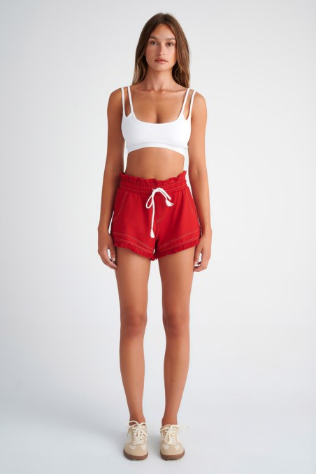 CONTRASTING STITCH COTTON SHORTS-24810125-631