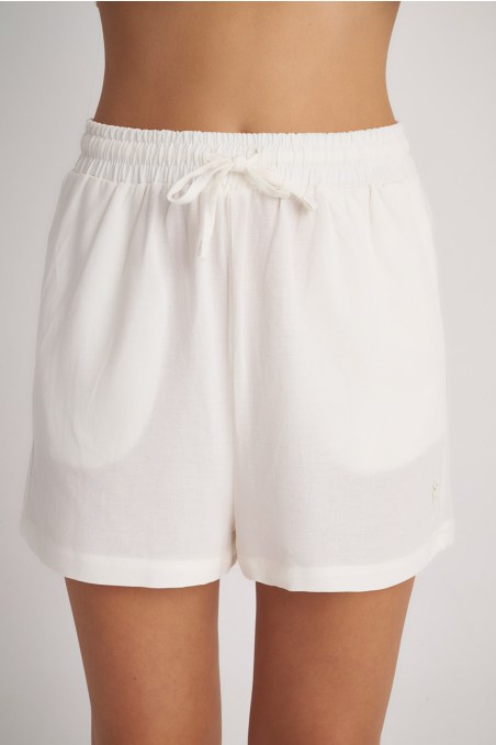 LINEN WIDE LEG SHORTS-24810150-102