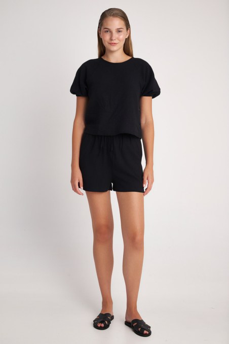 LINEN WIDE LEG SHORTS-24810150-110