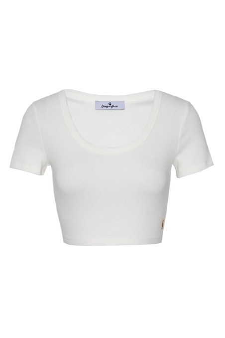 COTTON CROPPED SHORT SLEEVE RIBBED TOP-24812005-102