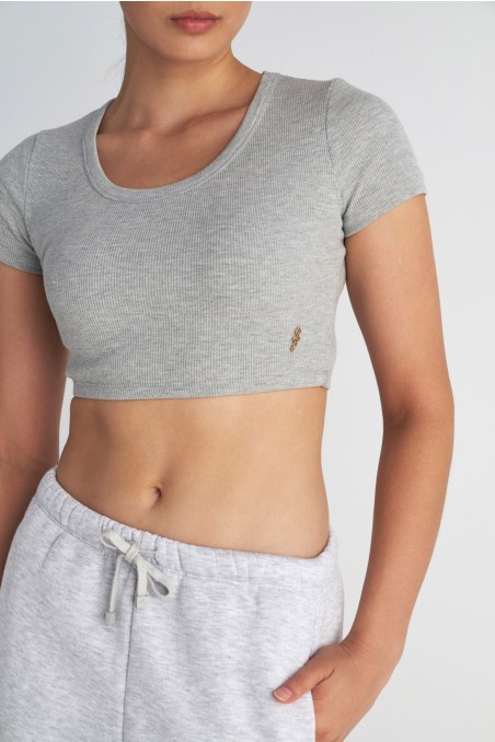 COTTON CROPPED SHORT SLEEVE RIBBED TOP-24812005-210