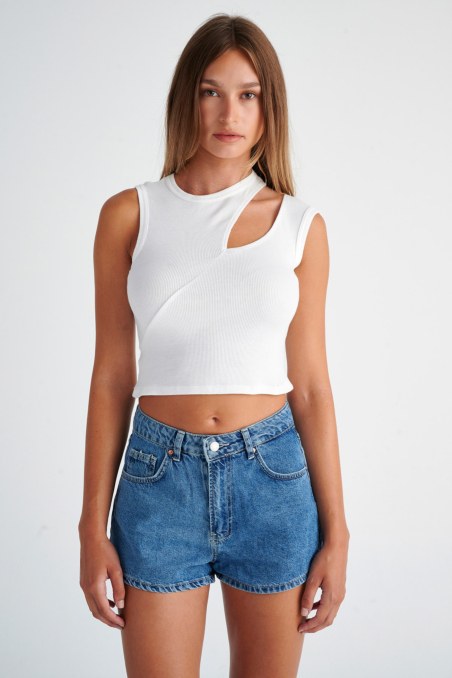 RIBBED CROP TOP WITH CUTOUT AT ONE SHOULDER-24812073-102