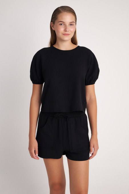 PUFF SLEEVES MONOCHROME LINEN TOP-24812151-110