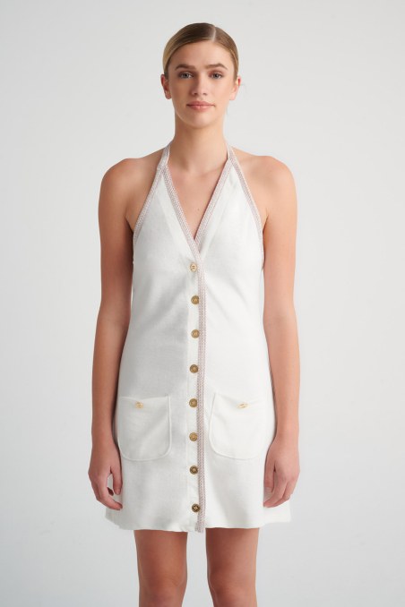 SLEEVELESS TERRY MINI DRESS WITH CROCHET DETAILS-24814092-102