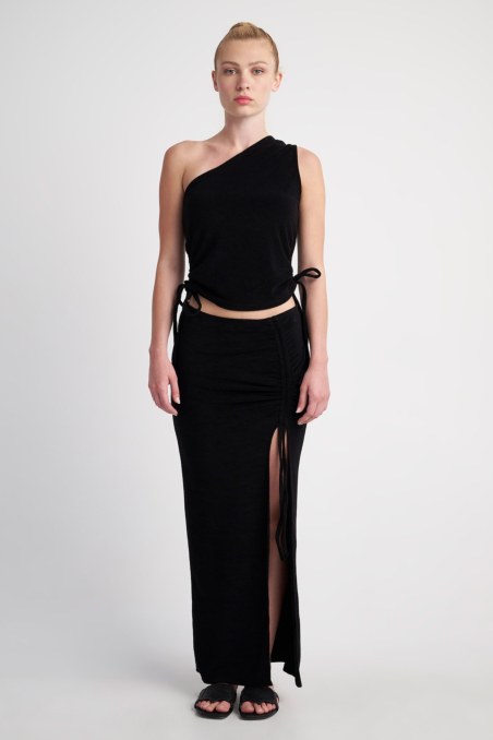 TERRY MONOCHROME LONG SKIRT WITH SLIT-24814094-110