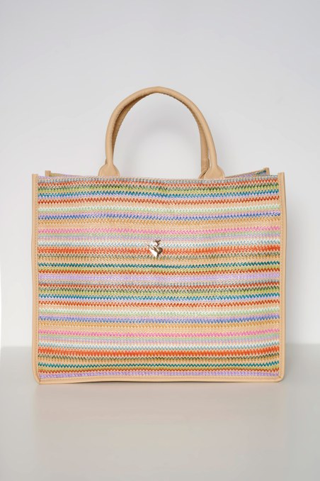 ΨΑΘΙΝΗ ΤΣΑΝΤΑ SHOPPER ΜΕ ΠΟΛΥΧΡΩΜΟ ΤΥΠΩΜΑ-24819076-800