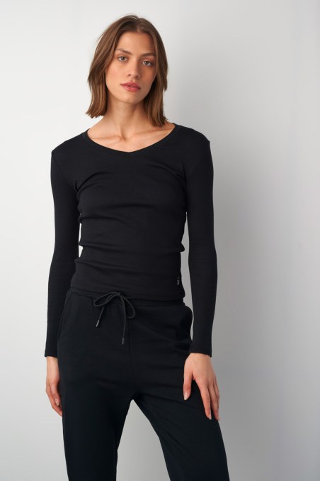 BASIC COTTON RIBBED TOP IN 'V' NECKLINE-24832038-110
