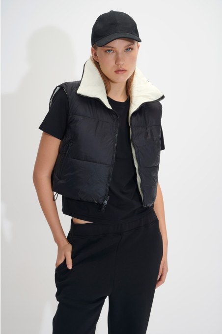 DOUBLE FACE PUFFER SLEEVELESS CROP VEST-24833096-110