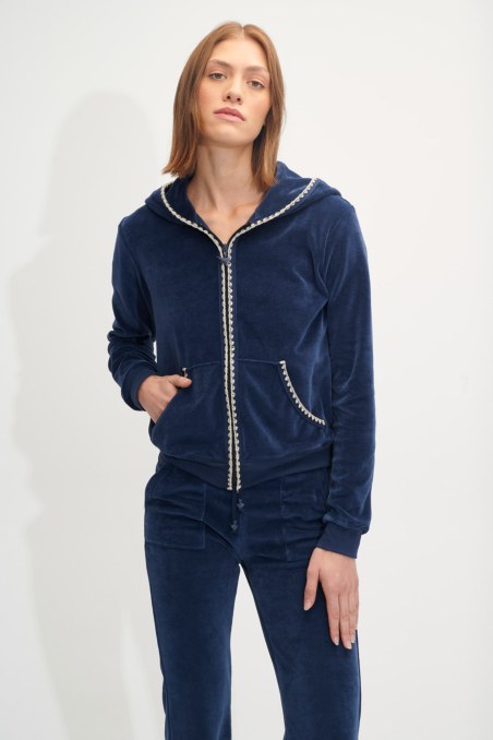 HOODED VELOUR JACKET WITH KNITTED ZIGZAG TRIM DETAILING-24833160-853