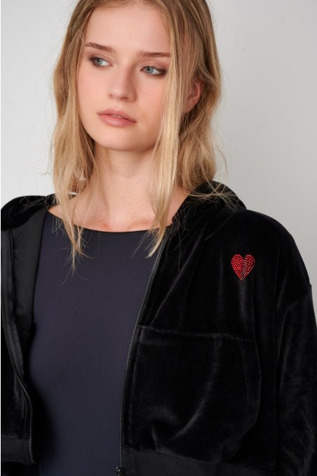 STRASS EMBELLISHED CROPPED VELOUR HOODIE JACKET-24833190-110