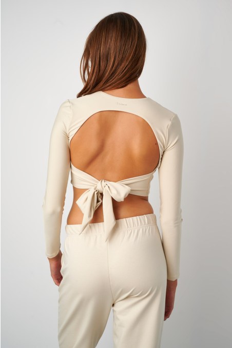 LONG SLEEVED SPORTS CROP TOP WITH TIE AT THE BACK-24862092-103