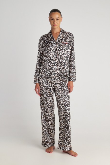 LEOPARD PRINTED SATIN PYJAMA SET-25538007-301