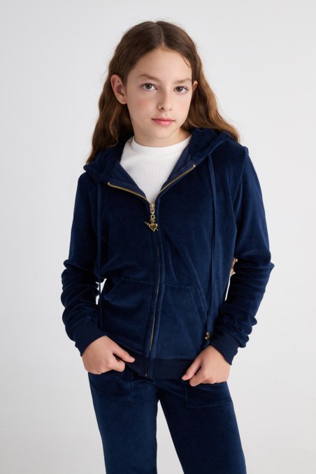 HOODED FASHION VELOUR JACKET FOR TEENS-25633000-437