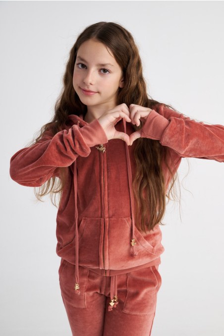 HOODED FASHION VELOUR JACKET FOR TEENS-25633000-949