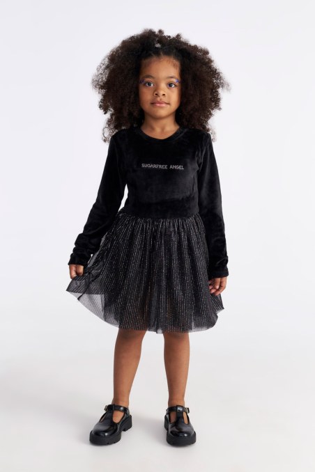 SHIMMERING LONG-SLEEVED SUPER SOFT VELOUR DRESS FOR GIRLS-25634030-110