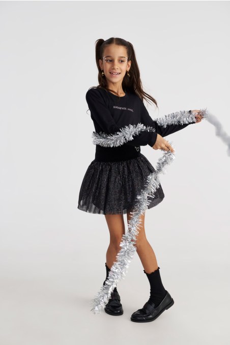 SHIMMERING SUPER SOFT VELOUR RUFFLED MINI SKIRT FOR GIRLS-25634031-110