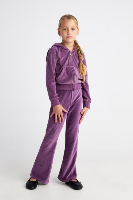 VELOUR TRACK SET FOR GIRLS WITH STRASS EMBELLISHED ON THE HOOD AND RAINBOW ZIPPER-25638021-947