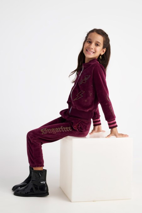 EMBELLISHED VELOUR TRACK SET FOR GIRLS WITH RAINBOW ZIPPER-25638022-846