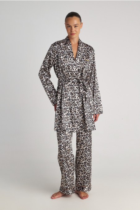 LEOPARD PRINTED MINI WRAP SATIN NIGHT ROBE-25738009-301