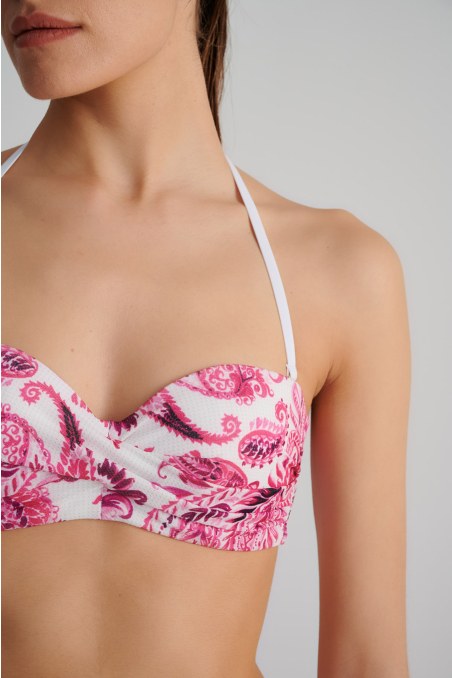 FLORAL PRINTED STRAPLESS SWIMWEAR BIKINI TOP WITH FRONT TWIST DETAIL-25801043-715
