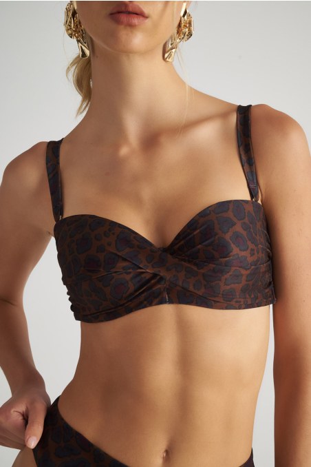 LEOPARD PRINTED TWIST BANDEAU SWIMWEAR BIKINI TOP IN CUP D-25801146D-332