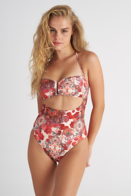 FLORAL PRINTED ONEPIECE STRAPLESS SWIMSUIT-25804754-720