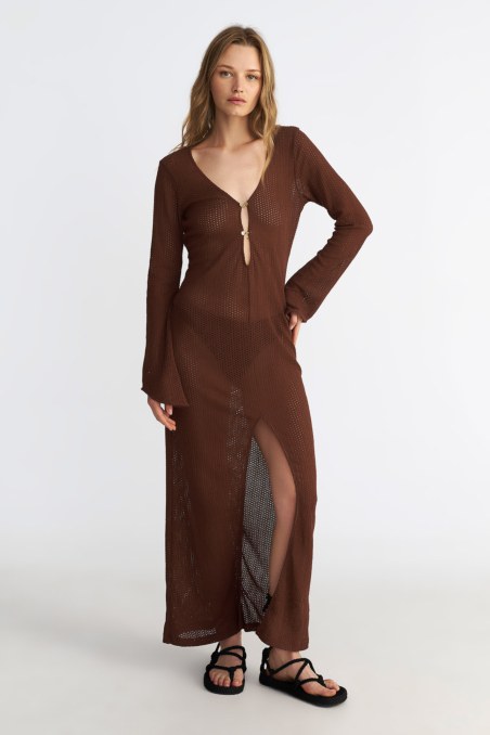 SEMI-SHEER KNITTED MAXI DRESS WITH SLIT-25805610-331