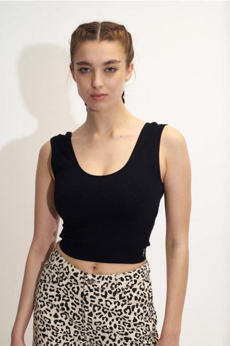 MONOCHROME RIBBED SEAMLESS CROPPED TOP-25812011-110