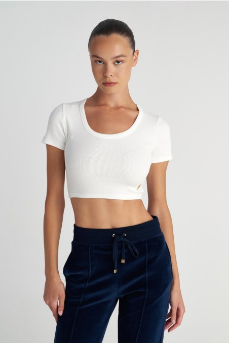 SHORT SLEEVED RIBBED COTTON CROPPED TOP-25812292-102