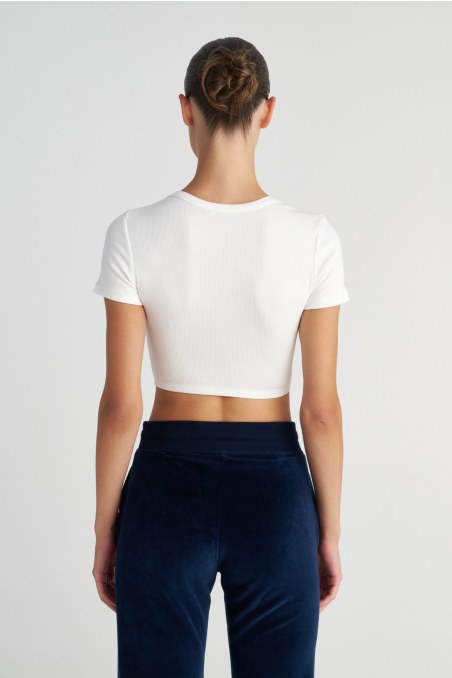 SHORT SLEEVED RIBBED COTTON CROPPED TOP-25812292-102