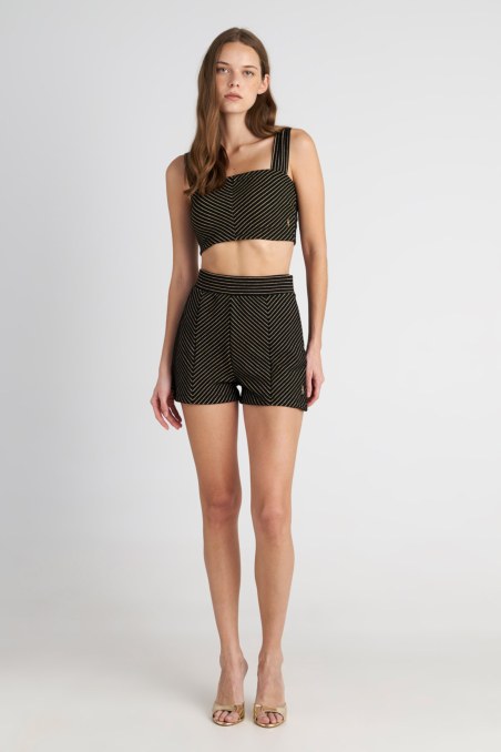 GOLD-STRIPED SUPER SOFT VELOUR SHORTS-25830217-110