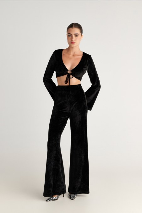 HIGH-WAISTED SUPER SOFT VELOUR FLARED PANTS-25831173-110