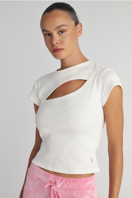 SHORT-SLEEVED RIBBED TOP WITH FRONT CUT-OUT DETAIL-25832048-102