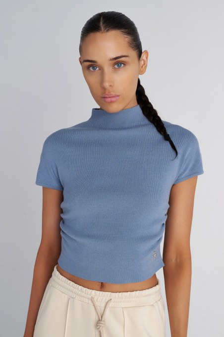 SHORT-SLEEVED MONOCHROME KNITTED TOP-25832062-911