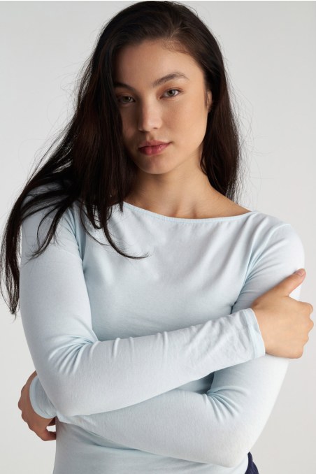 MONOCROME LONG-SLEEVED GATHERED COTTON TOP-25832087-911