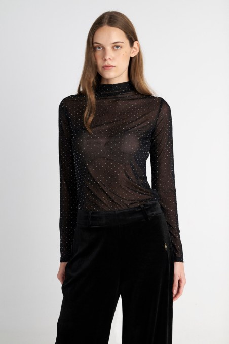 STRASS EMBELLISHED LONG-SLEEVE SEMI-SHEER TOP-25832147-110