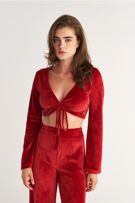 SUPER SOFT VELOUR CROPPED TOP WITH FRONT TIE DETAIL-25832173-632