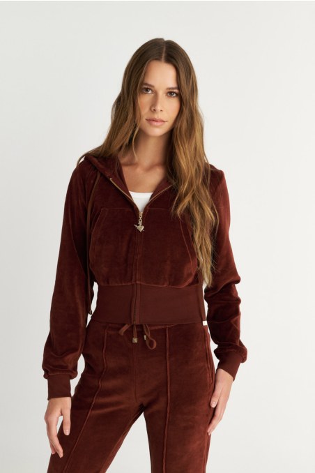CROPPED HOODED VELOUR JACKET-25833003-334